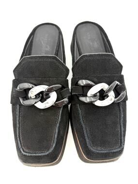Naked Feet Elect Platform Loafers Mules Black Suede Size 8.5 M Medium Square Toe